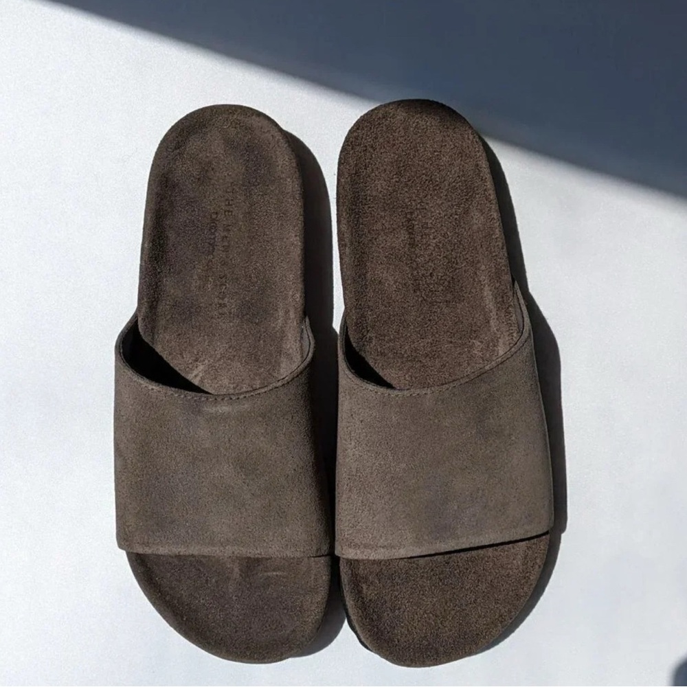 Bloomingdale's Mens Store Grey Suede Minimalist Sandals